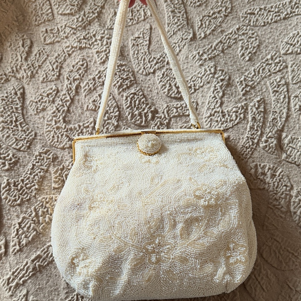 Vintage Cream Beaded Handbag